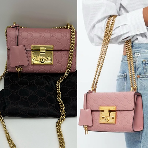 ❌SOLD❌Authentic Gucci pink Guccissima small padlock chain bag - Picture 16 of 16